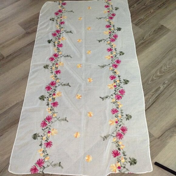 Embroidered Scarf/Sarong, Beachy, Traditional, Unique. Cotton/Poly Blend, Chic - Picture 2 of 4